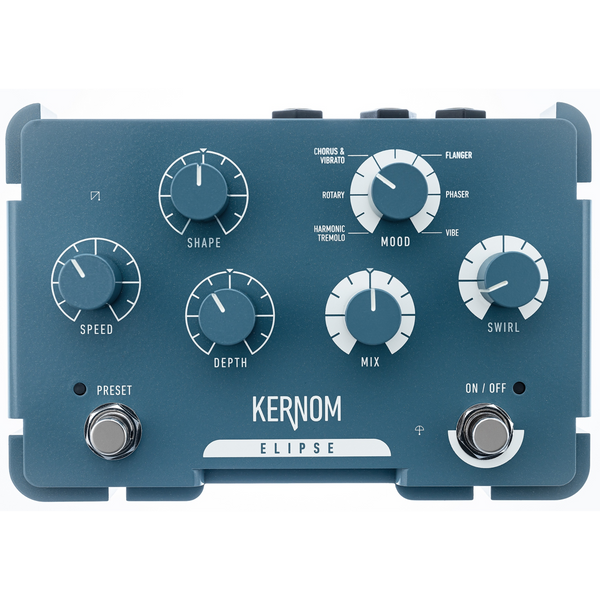 Kernom Eclipse electric guitar effects pedal in slate blue with white and silver controls, shown against a plain white background.