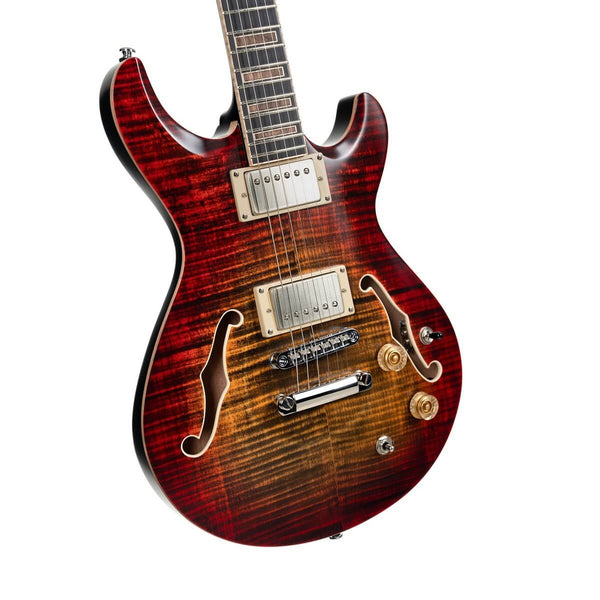 Cort M900 Semi-Hollow Electric Guitar with Piezo in Flaming Burst, photo 3