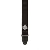 Black guitar strap with a brand logo on a white background
