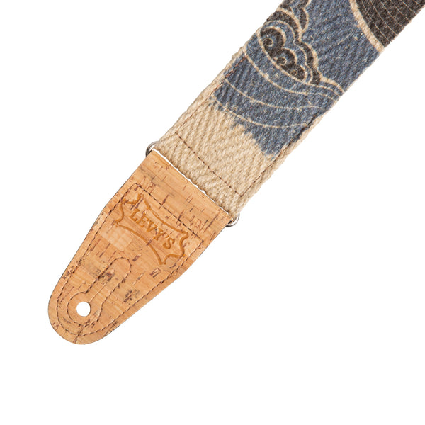 Levi's guitar strap with denim and cork design on a white background