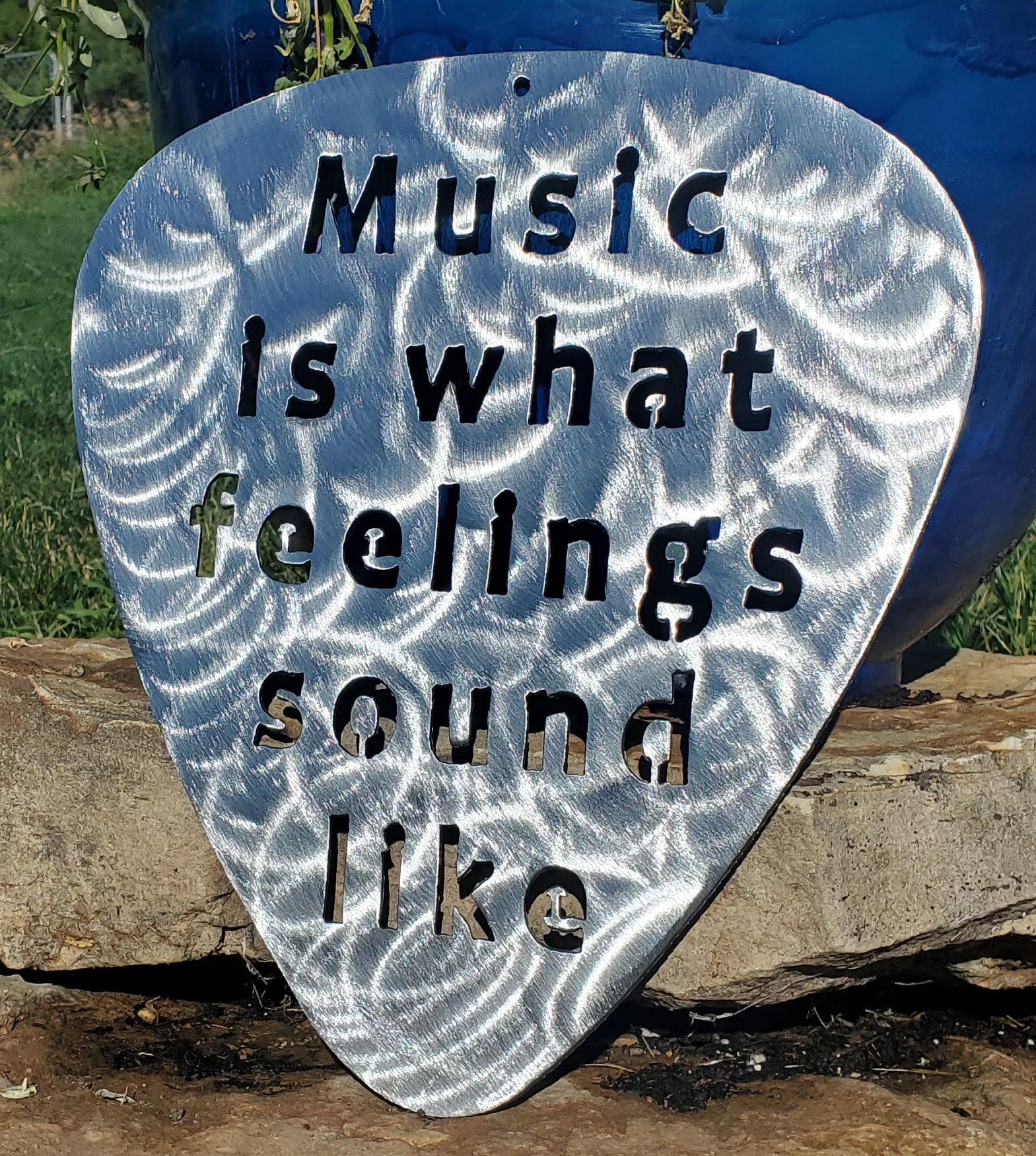 Music is What Feelings Sound Like Guitar Pick Metal Art