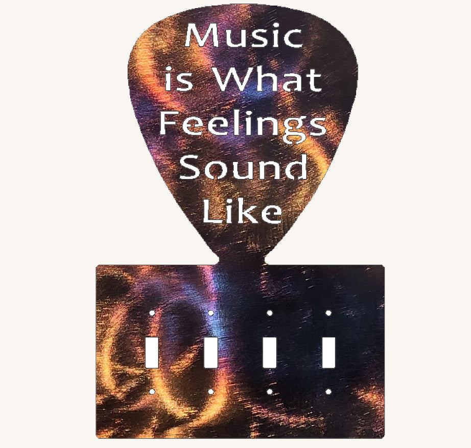 Music is What Feelings Sound Like Guitar Pick Light Switch Metal Art