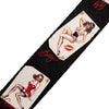 Guitar strap with vintage-style illustrations of women in swimsuits and 'Betty' text on a black background.