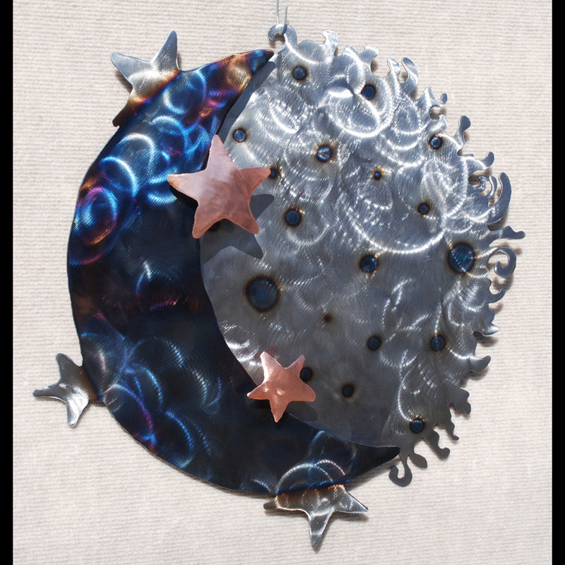 Moon, Stars and Sun 3-D Metal Wall Art Sculpture with Copper Stars 11