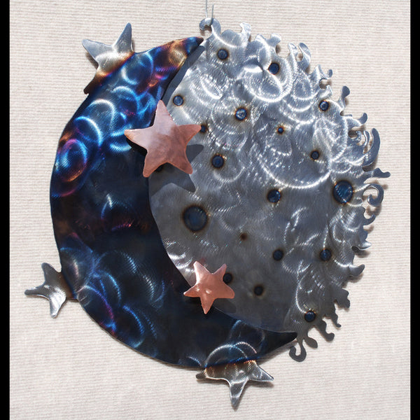 Moon, Stars and Sun 3-D Metal Wall Art Sculpture with Copper Stars 11", 17" or 26"