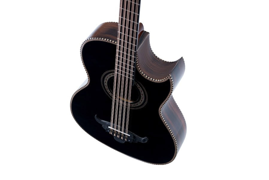 Oscar Schmidt OH32SEQTB Acoustic Electric Bajo Quinto w/Bag. Quilt Trans Black