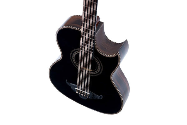 Oscar Schmidt OH32SEQTB Acoustic Electric Bajo Quinto w/Bag. Quilt Trans Black