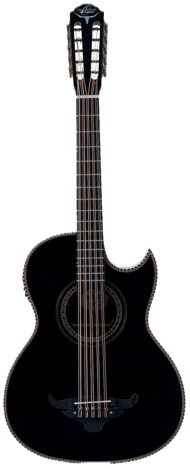 Oscar Schmidt OH32SEQTB Acoustic Electric Bajo Quinto w/Bag. Quilt Trans Black
