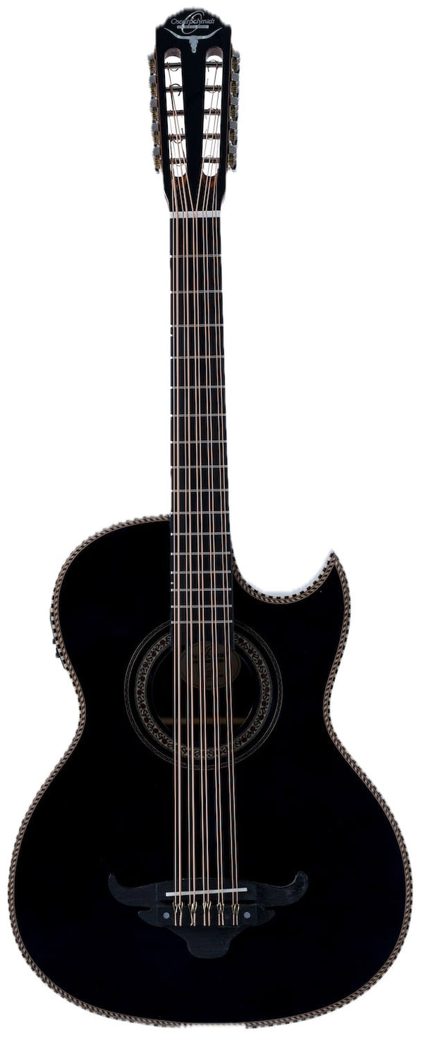 Oscar Schmidt OH32SEQTB Acoustic Electric Bajo Quinto w/Bag. Quilt Trans Black