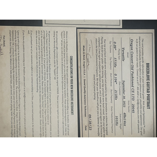 Breedlove USA Made Oregon Concert Old Fashioned CASE INCLUDED CE Myrtlewood-Myrtlewood