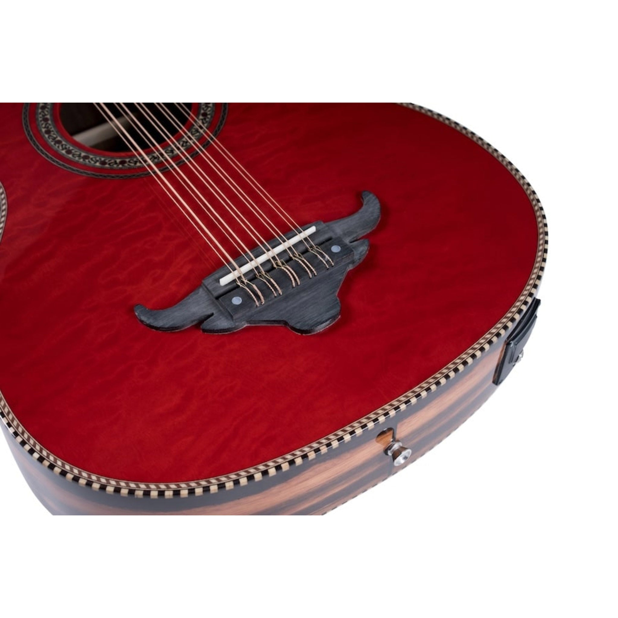 Oscar Schmidt OH32SEQTR Acoustic Electric Bajo Quinto w/Bag. Quilt Trans Red