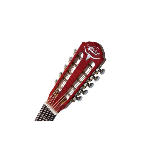 Oscar Schmidt OH32SEQTR Acoustic Electric Bajo Quinto w/Bag. Quilt Trans Red