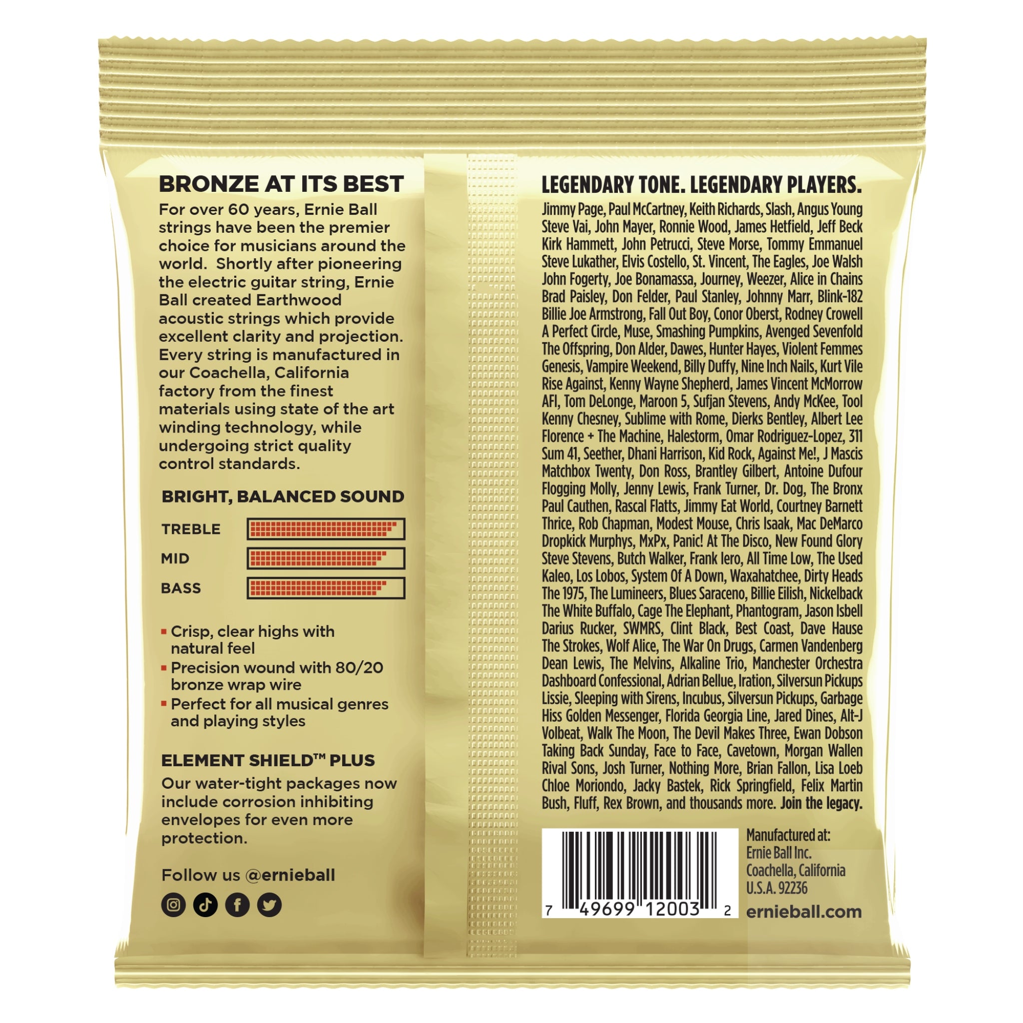 Ernie Ball Earthwood Medium Light Acoustic Strings Bronze .12-.54