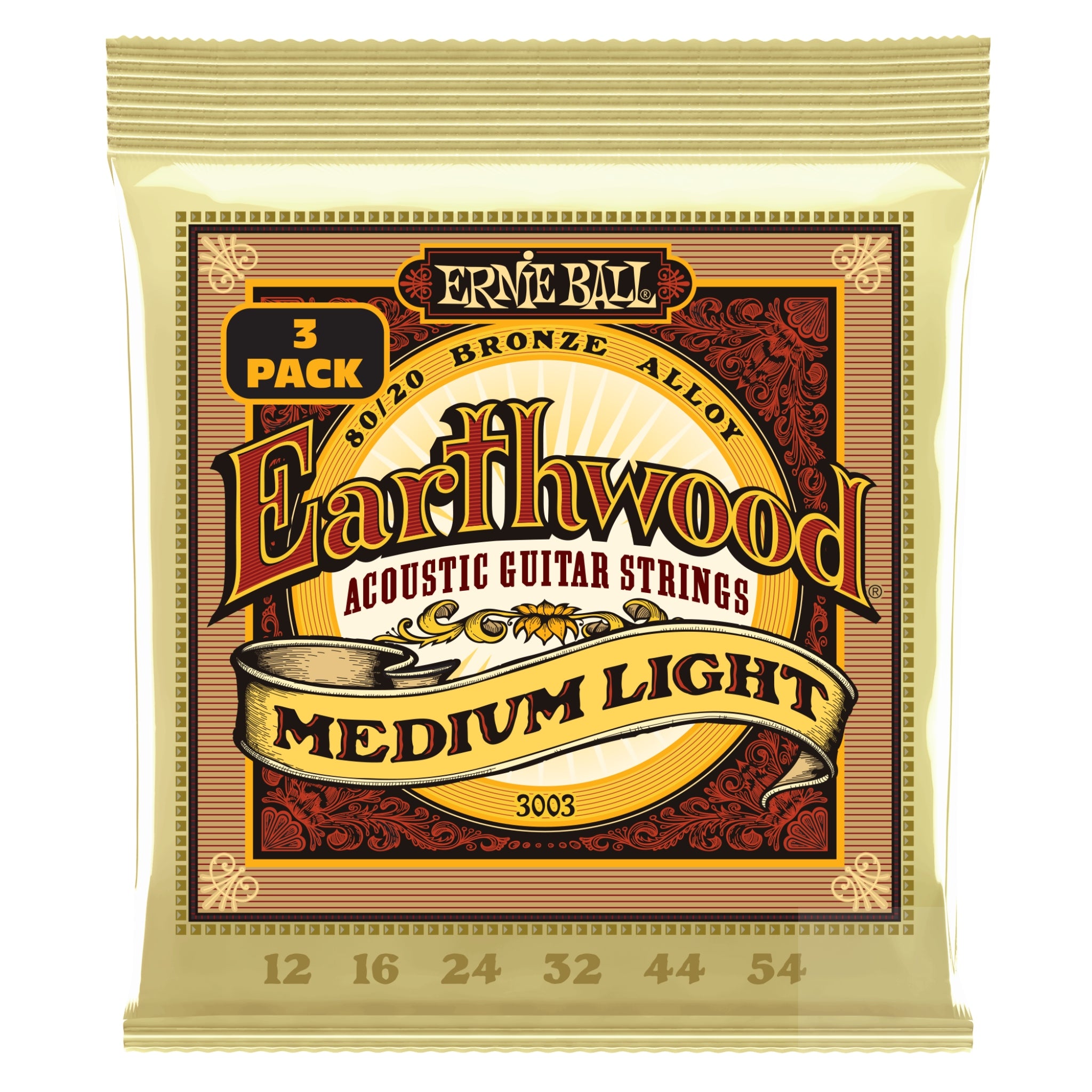 Ernie Ball Earthwood Medium Light 80/20 Bronze Acoustic Guitar Strings 3 Pack
