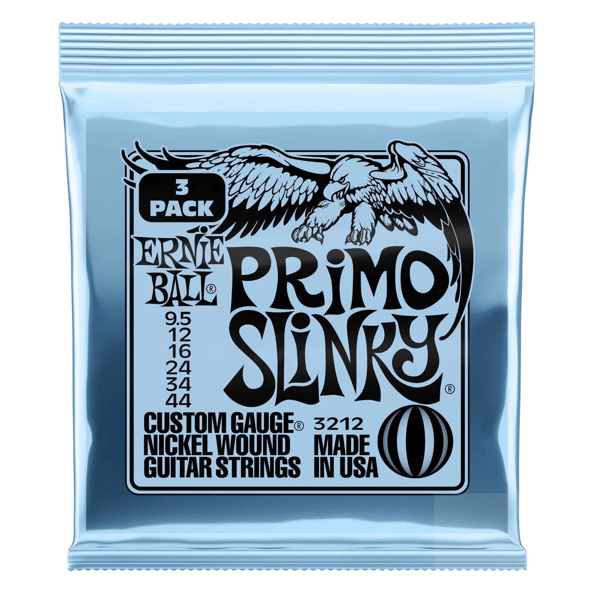 Ernie Ball  Primo Slinky Nickel Wound Electric Guitar Strings 9.5-44 - 3 Pack