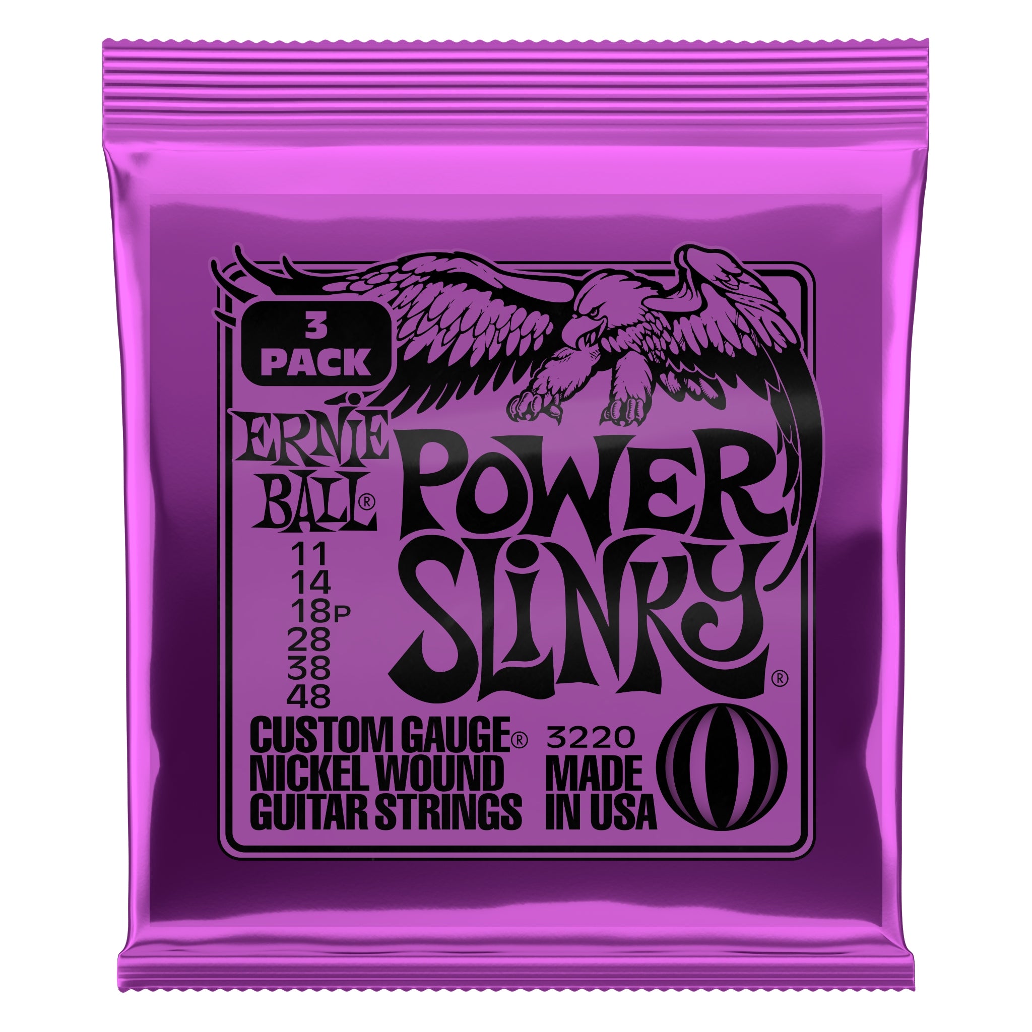 Ernie Ball Power Slinky Nickel Wound Electric Guitar Strings 3 Pack