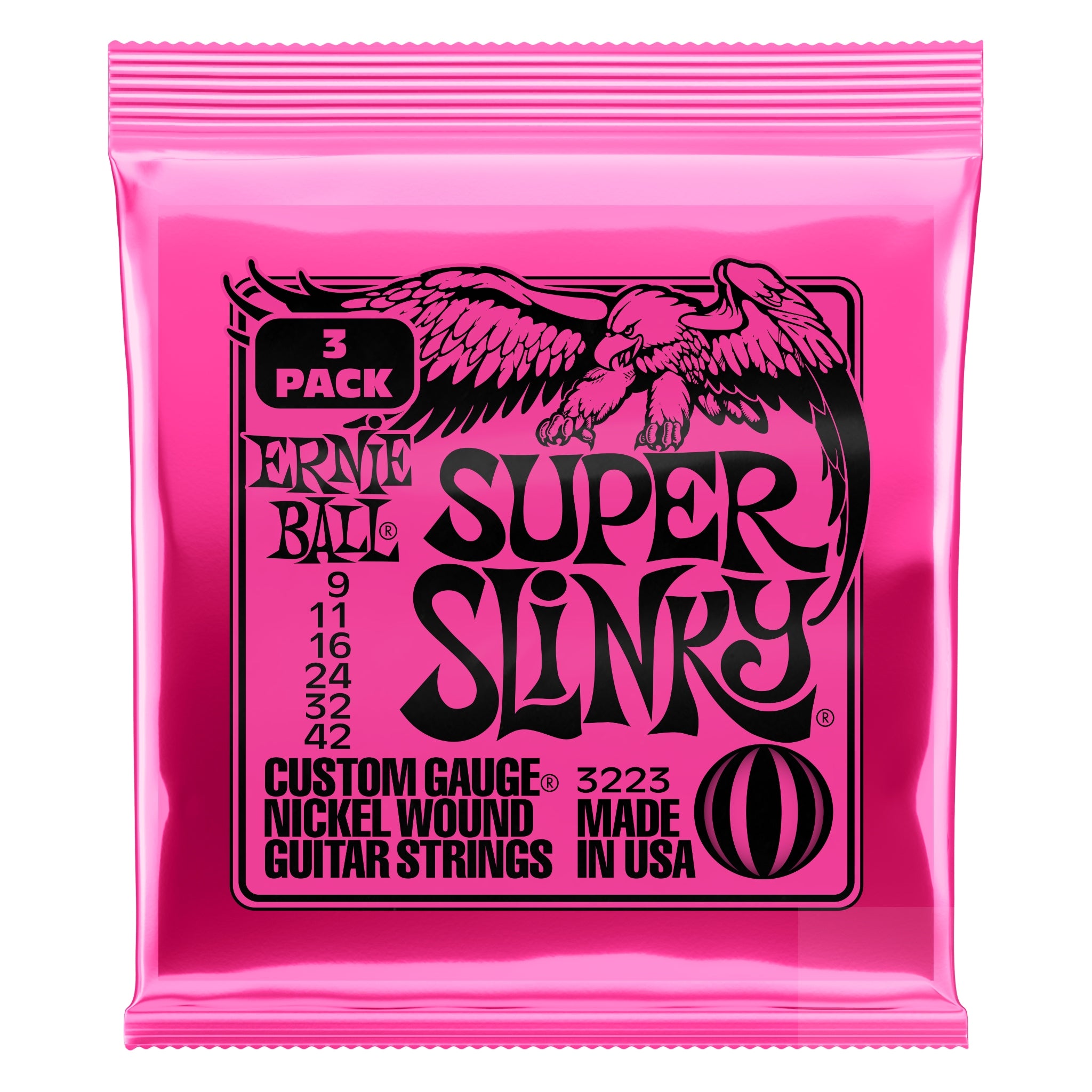 Ernie Ball Super Slinky Nickel Wound Electric Guitar Strings 3 Pack-P03223