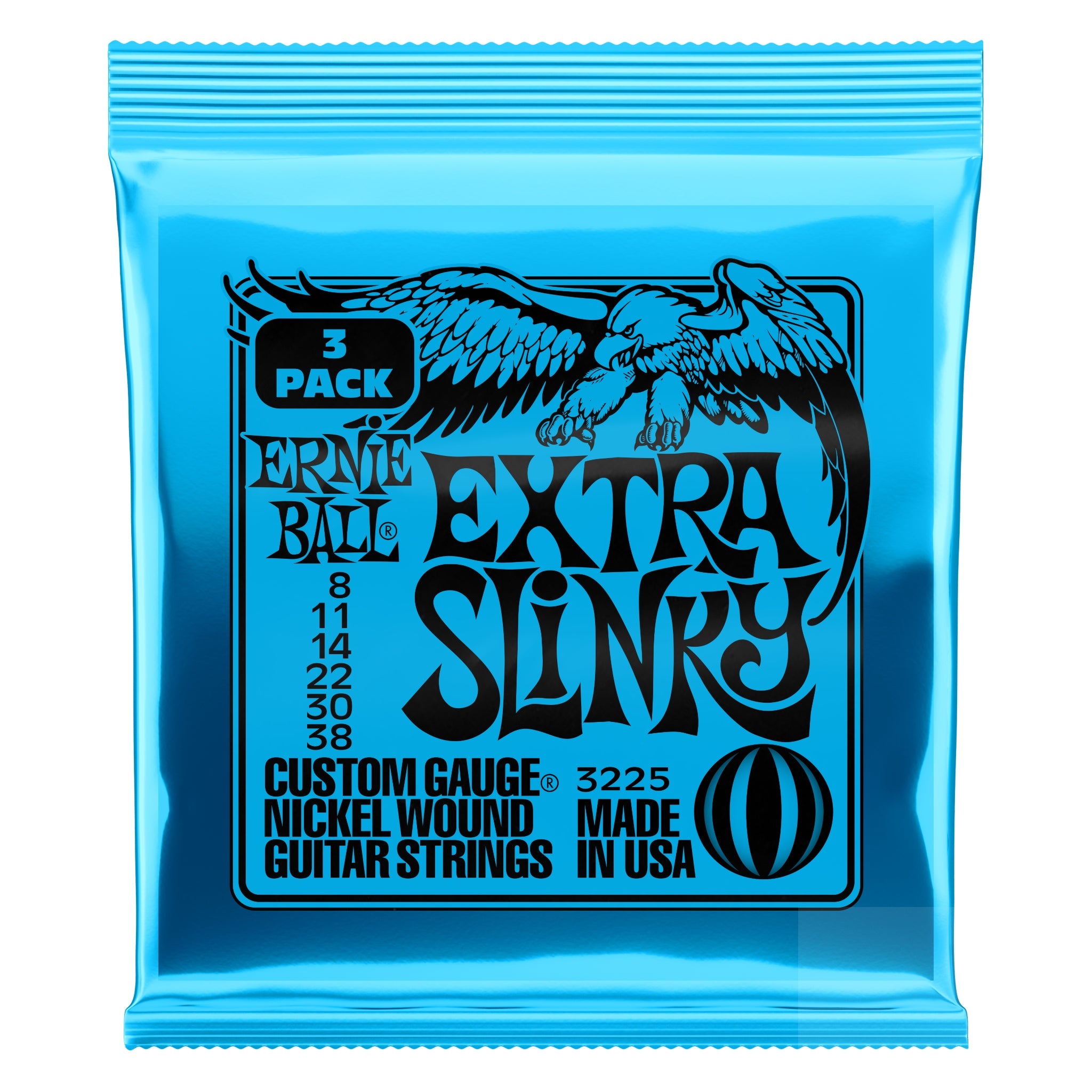 Ernie Ball Extra Slinky Guitar Strings Nickel Wound Strings 3 Pack 8-38