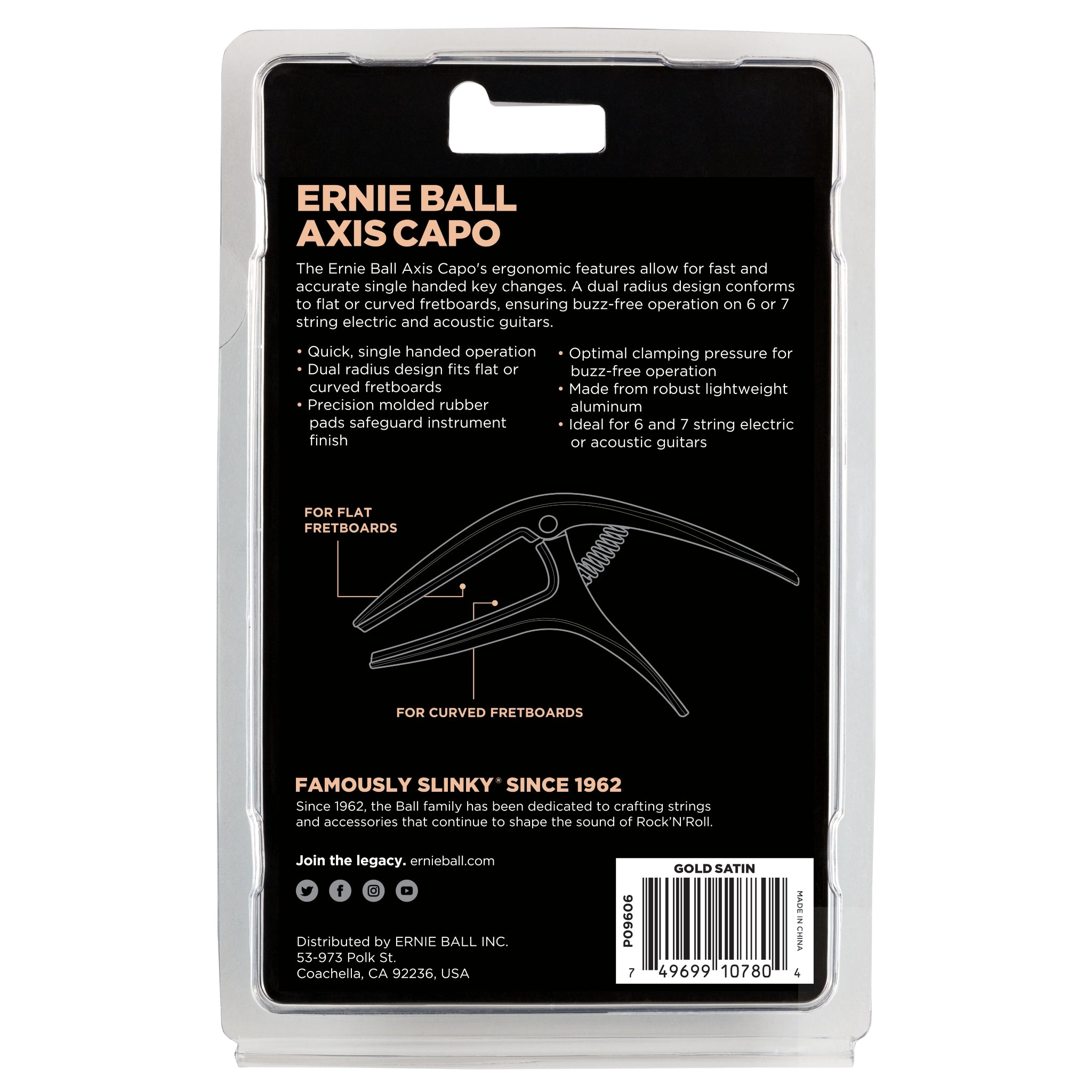 Ernie Ball Axis Dual Radius Capo, Gold Satin