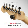 Guitar headstock with D'Addario tuner and promotional text on a white background D'Addario PW-CT-13 Micro Universal Guitar Tuner
