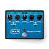 An MXR flanger/doubler guitar effects pedal with a bright blue front panel, black knobs, white text labels, and a silver footswitch on a white background.