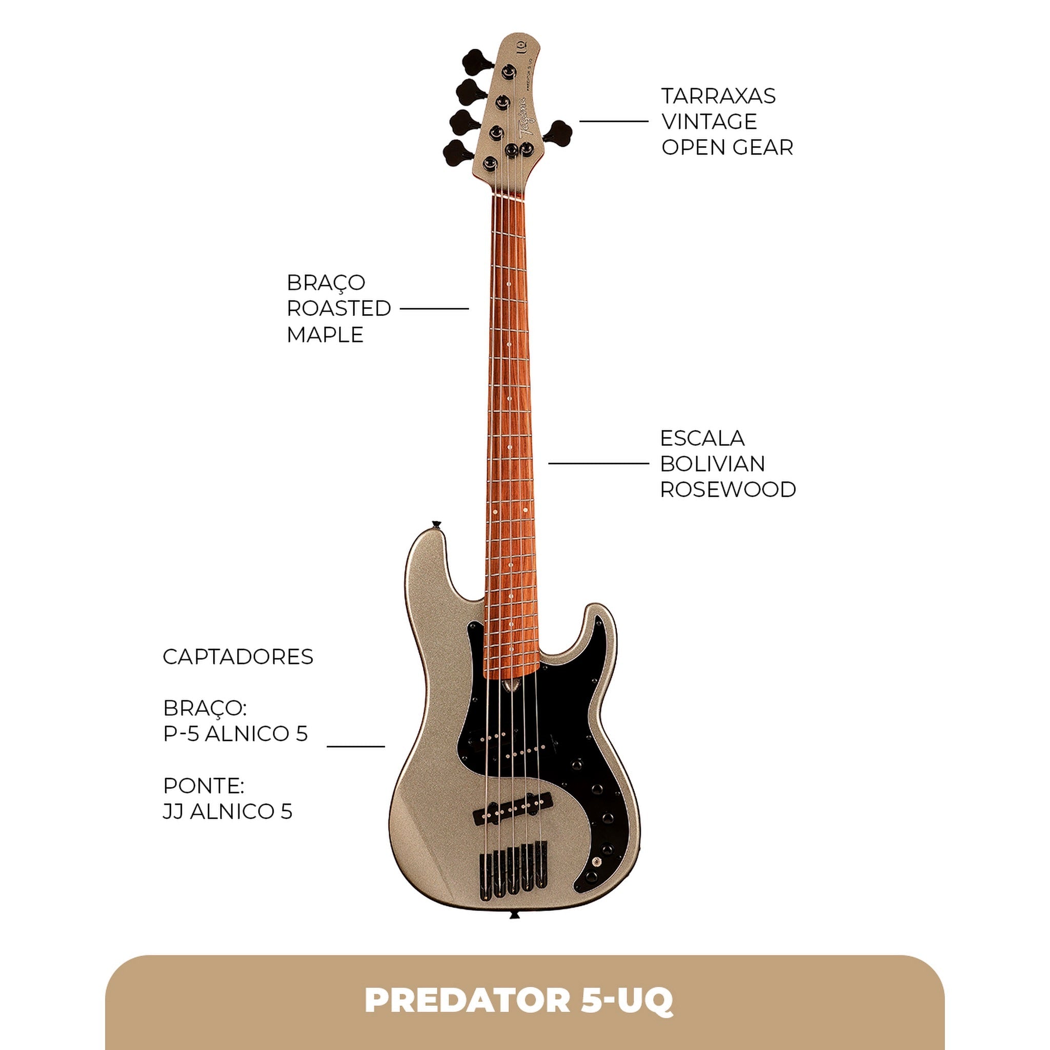 Tagima Predator 5 UQ multiscale 5-string bass in Metallic Deep Silver - image 11