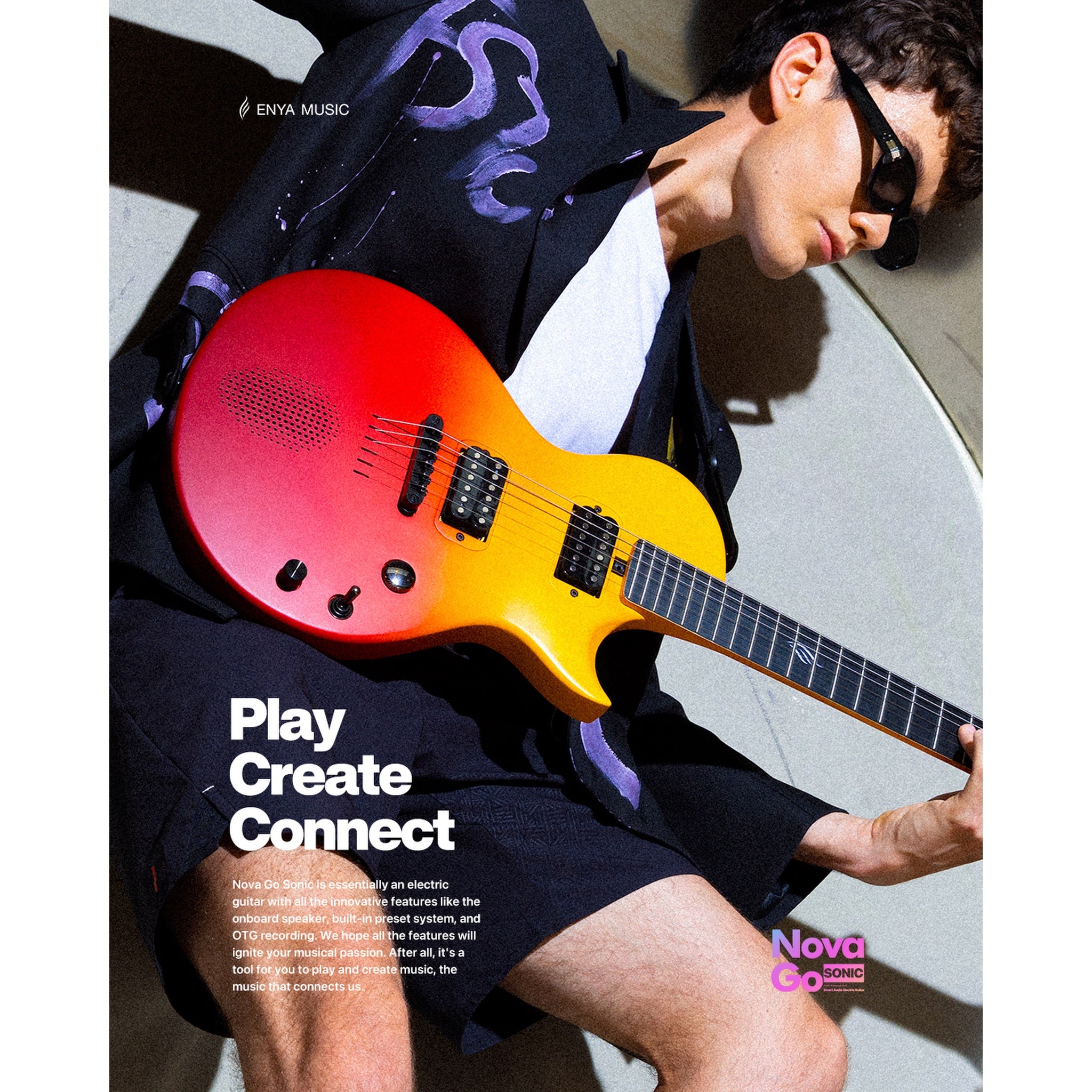 Enya Nova Go Sonic Smart Electric Guitar Volcano Red included accessories