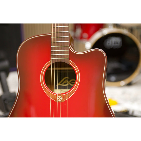 Lâg Tramontane Special Red Burst Dreadnought Cutaway Acoustic-Electric Guitar