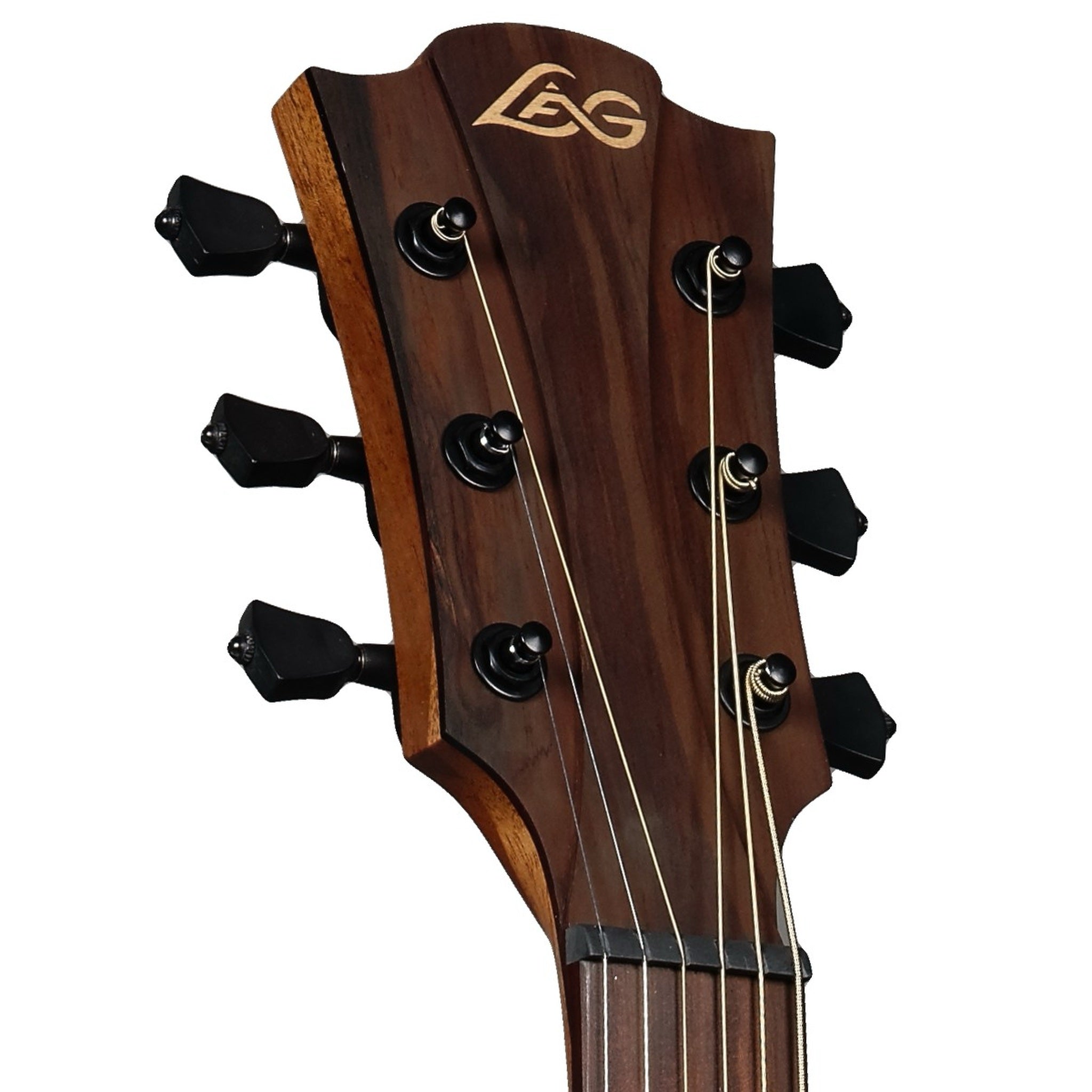 Lâg TL88ACE headstock front with Lâg logo and black die-cast tuning machines