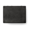A MXR Flanger Doubler back black textured rectangular metal component, likely a hard drive enclosure or SSD casing, shown from the bottom side with four corner screws on a white background.