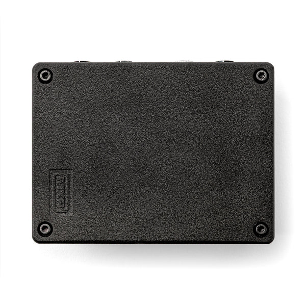 A MXR Flanger Doubler back black textured rectangular metal component, likely a hard drive enclosure or SSD casing, shown from the bottom side with four corner screws on a white background.