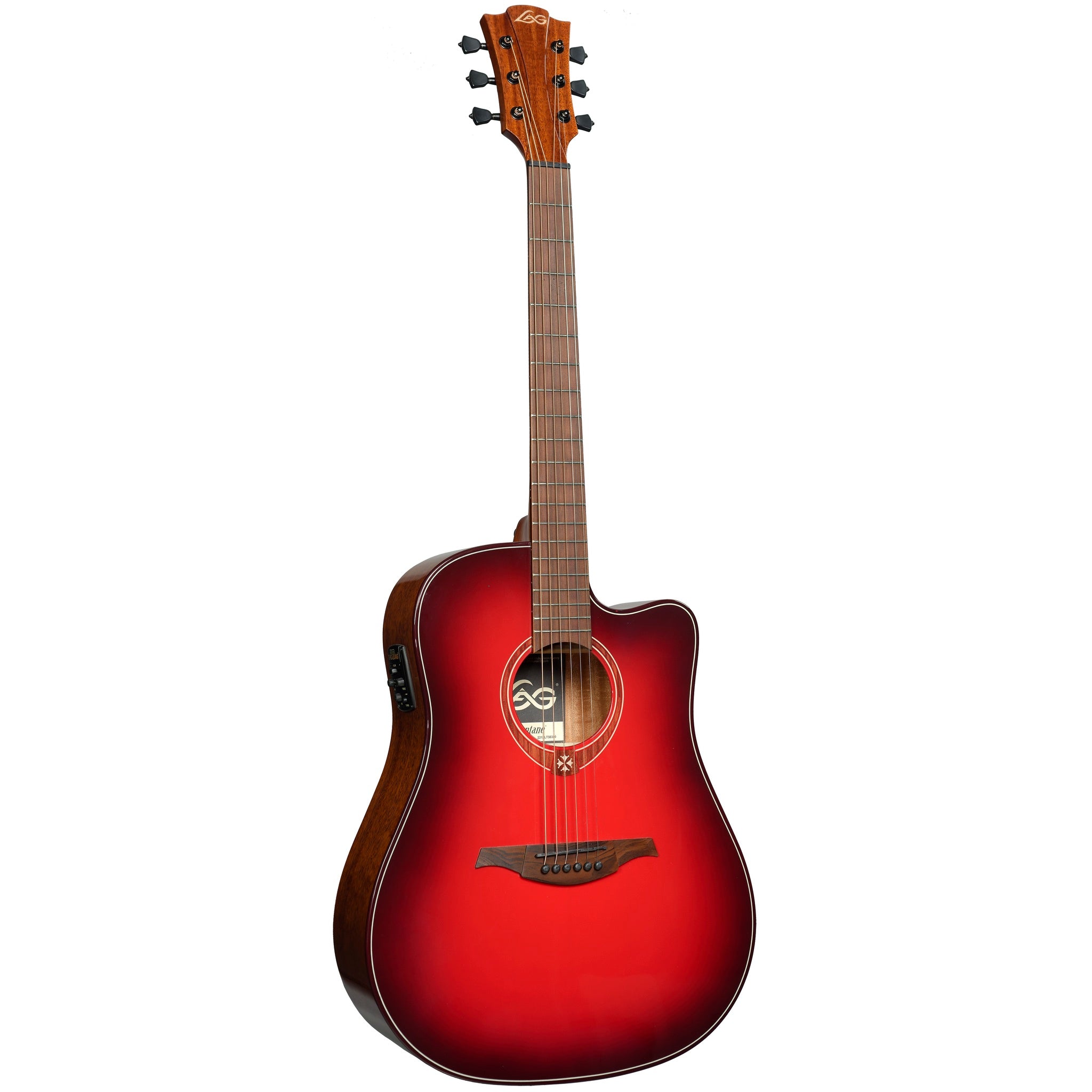 Lâg Tramontane Special Red Burst Dreadnought Cutaway Acoustic-Electric Guitar