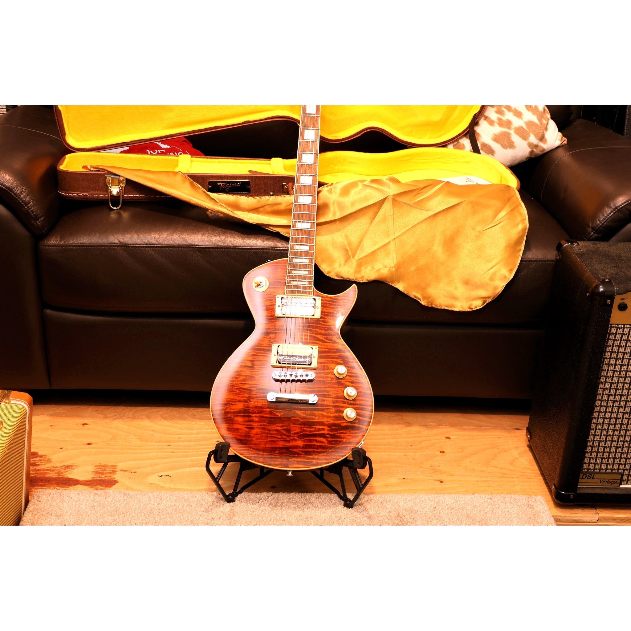 Tagima Mirach Electric Guitar – Flamed Amber, Rosewood, Hardshell Case