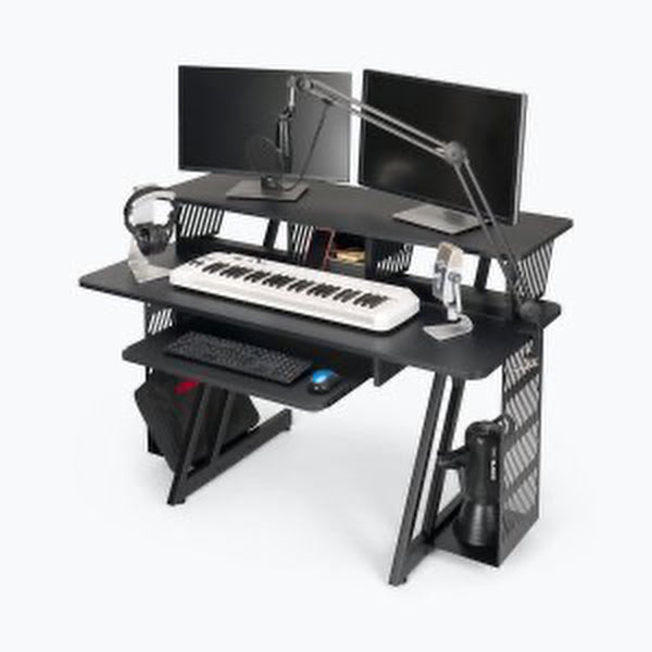On-Stage WS7700 Recording/Mixing Workstation Desk in Black with 6U rack space and keyboard tray