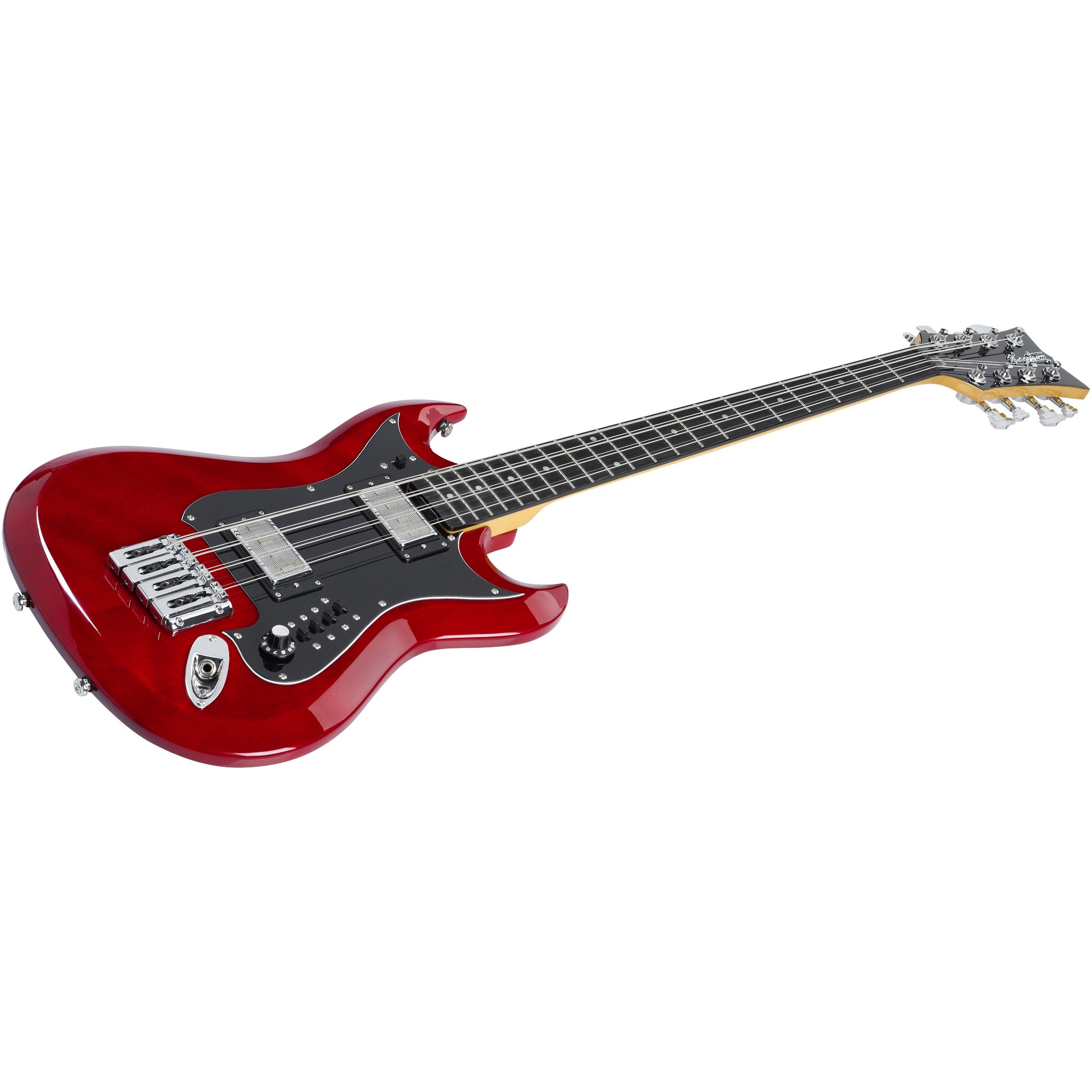 Hagstrom H8-II 8-String Bass Guitar – Wild Cherry Transparent – Hardshell Case Included