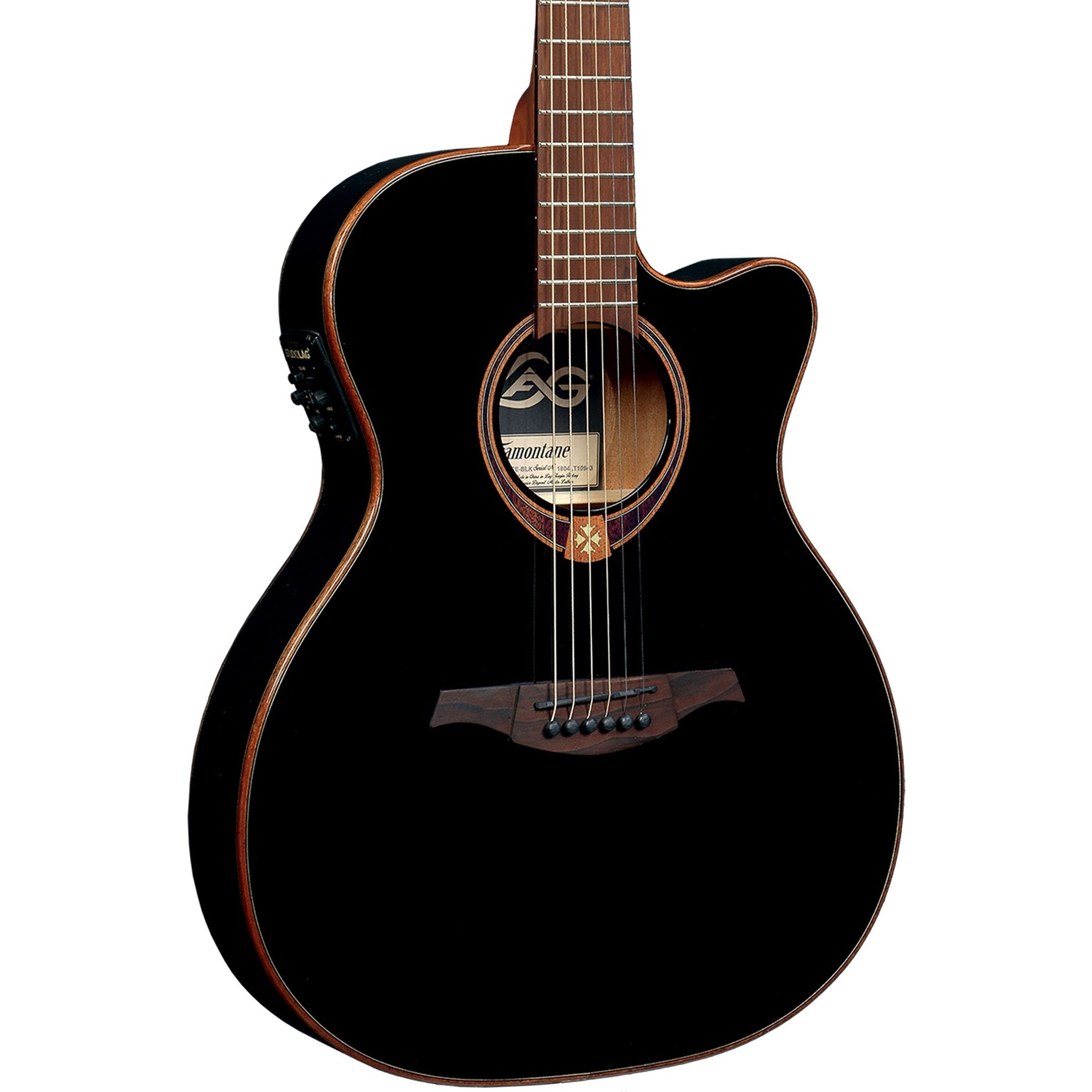 Lâg Tramontane 118 Auditorium Slim Cutaway Acoustic-Electric Guitar – Black — front headstock and tuning machine detail