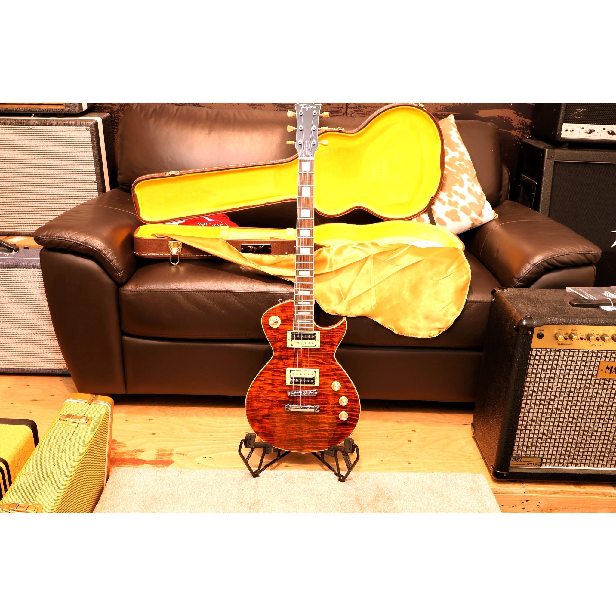 Tagima Mirach Electric Guitar – Flamed Amber, Rosewood, Hardshell Case