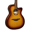 Lâg Tramontane 118 Auditorium Slim Cutaway Acoustic-Electric Guitar – Brown Shadow — body, bridge and soundhole detail