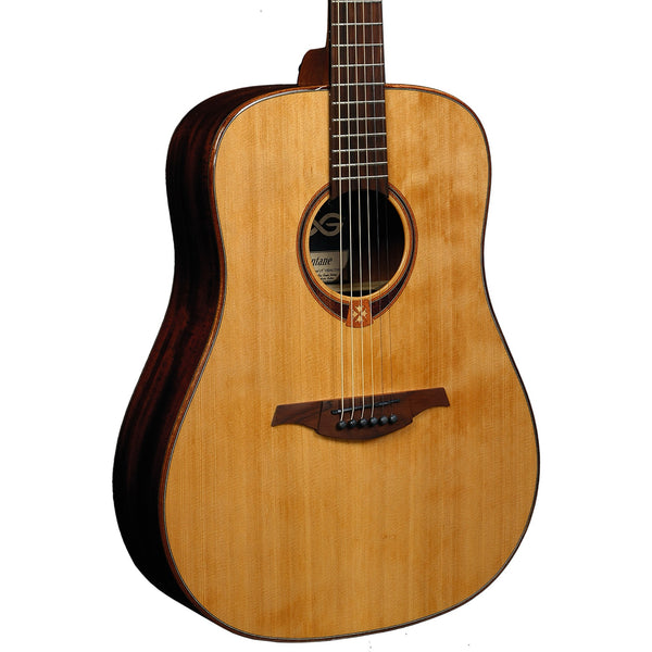 Lâg Tramontane 118 T118D Dreadnought Acoustic Guitar – Natural — body, bridge and soundhole detail