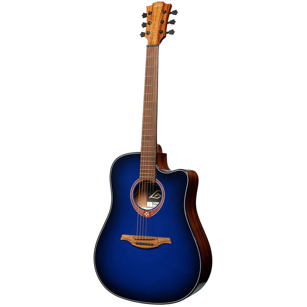 Lâg Tramontane Special Blue Burst Dreadnought Cutaway Acoustic-Electric Guitar