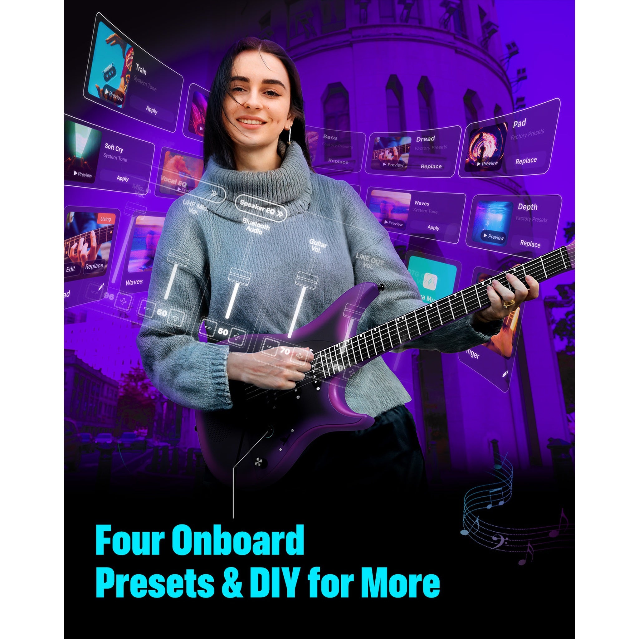 Enya Inspire Smart Electric Guitar Midnight Purple headstock detail