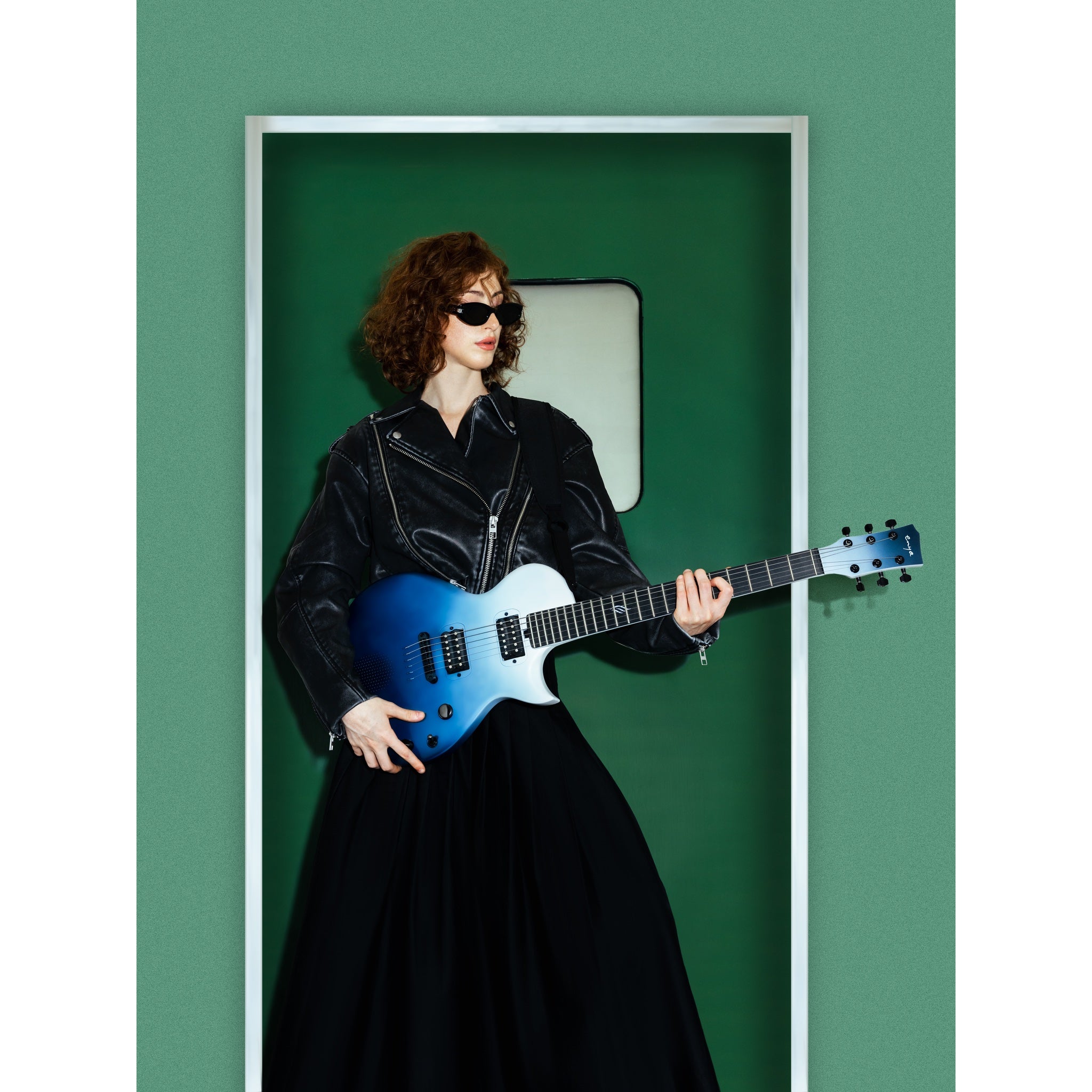 Enya Nova Go Sonic Smart Electric Guitar Ocean Blue headstock detail