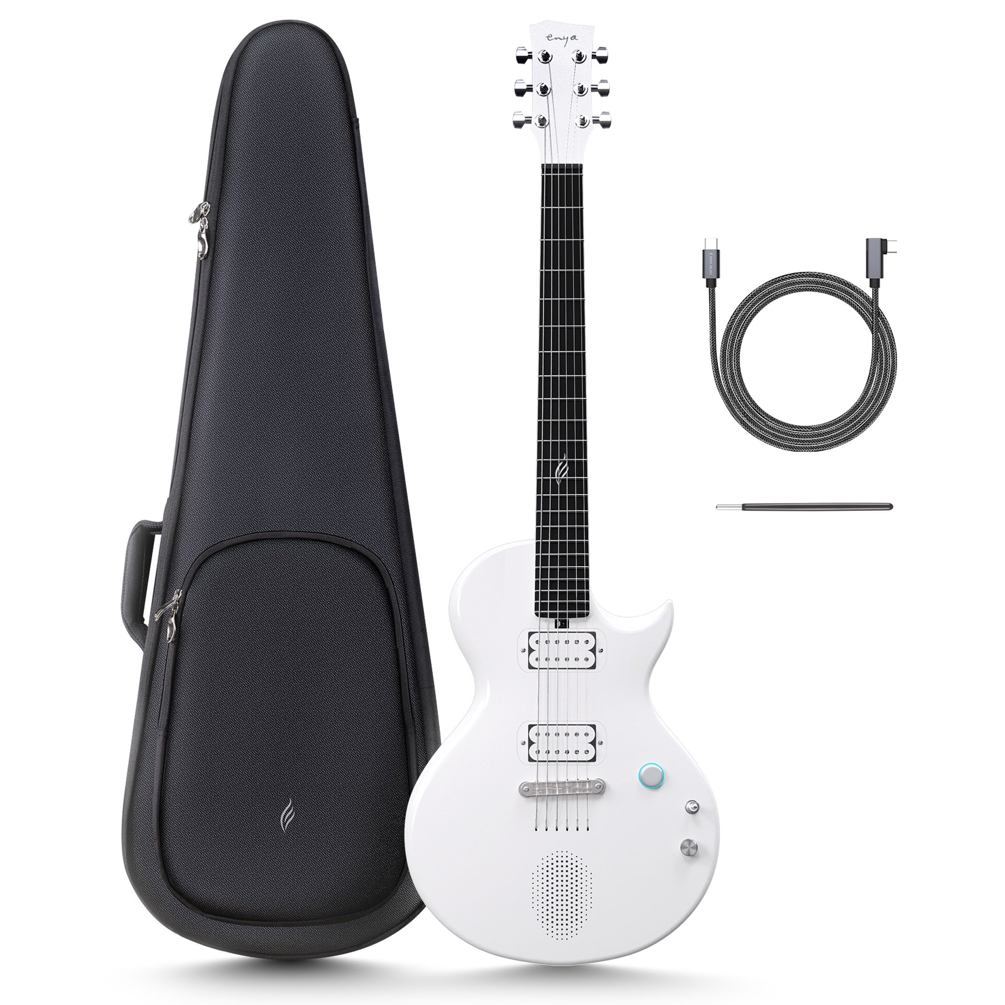 Enya Nova Go Sonic Smart Electric Guitar in Pearl White headstock detail