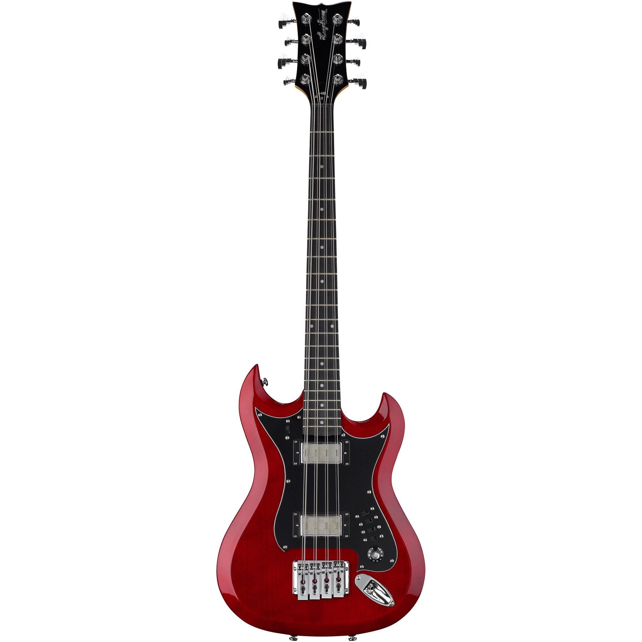 Hagstrom H8-II 8-String Bass Guitar – Wild Cherry Transparent – Hardshell Case Included