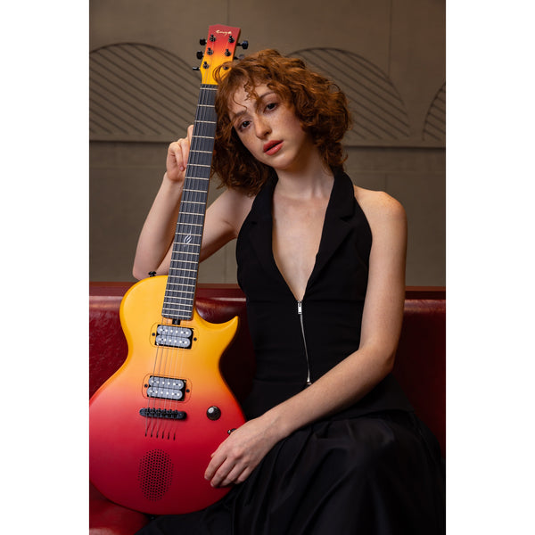 Enya Nova Go Sonic Smart Electric Guitar Volcano Red neck and fretboard detail