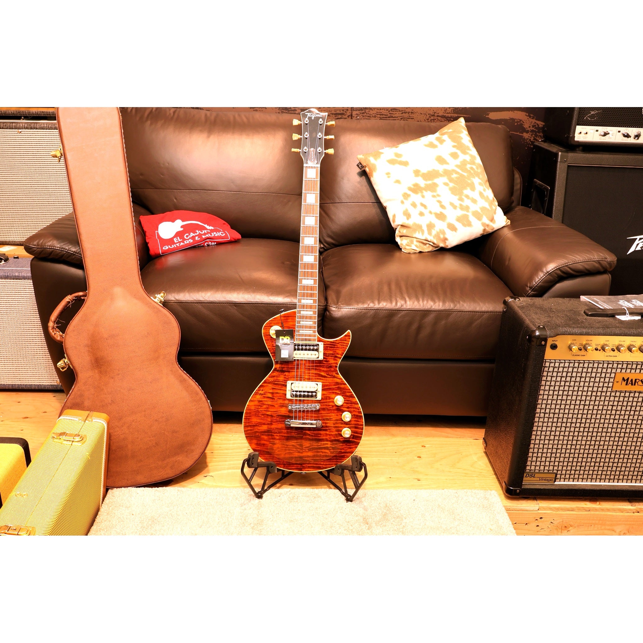 Tagima Mirach Electric Guitar – Flamed Amber, Rosewood, Hardshell Case