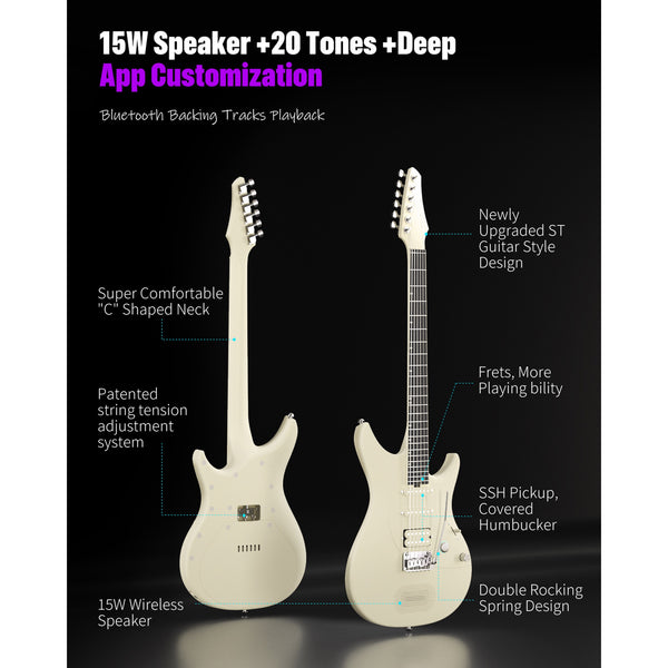 Enya Inspire Smart Electric Guitar Beige side profile
