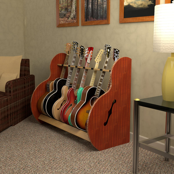 The Session™ Deluxe 7 Guitar Stand in Mahogany and Red Oak