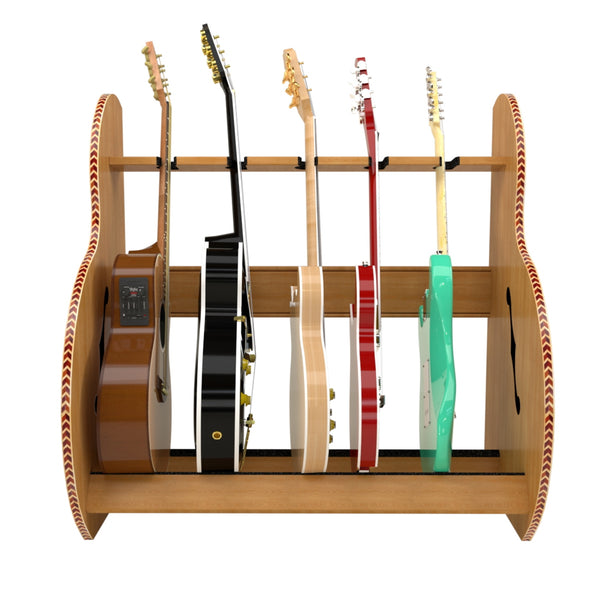 The Session™ Deluxe 5 Guitar Stand in Red Oak