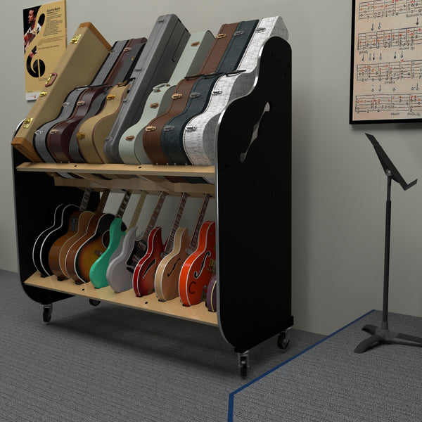 The Session-Pro™ Double-Stack Mobile Guitar & Case Rack